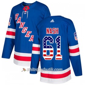Män Ishockey New York Rangers Tröja Rick Nash 61 Adidas 2017-2018 Blå USA Flag Fashion Authentic